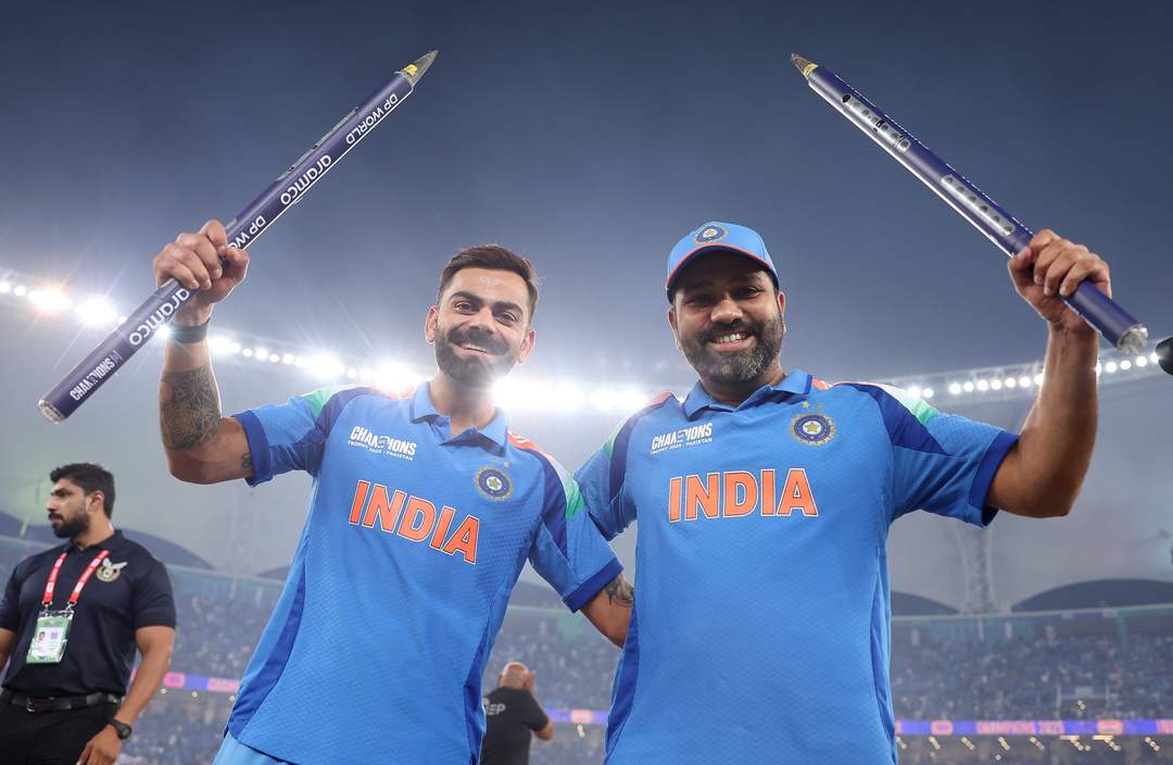 Virat Kohli-Rohit Sharma celebrating India's CT win